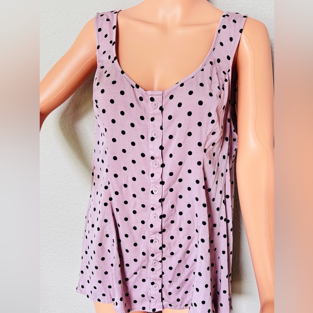 Torrid 1X Pink Polka Dot Tank Top Button Front Back Belt Tab Flowy